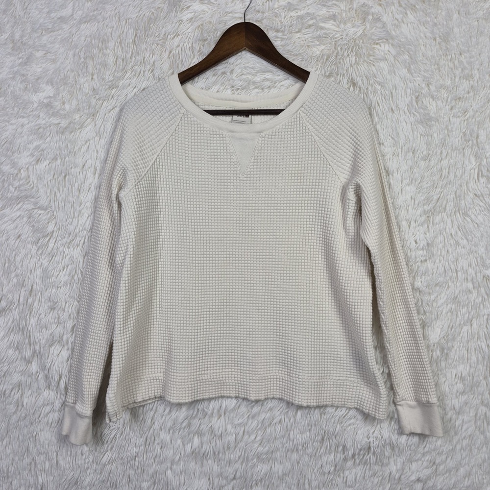 The North Face Womens White XL Waffle Thermal Knit Sweatshirt Outdoor Boxy